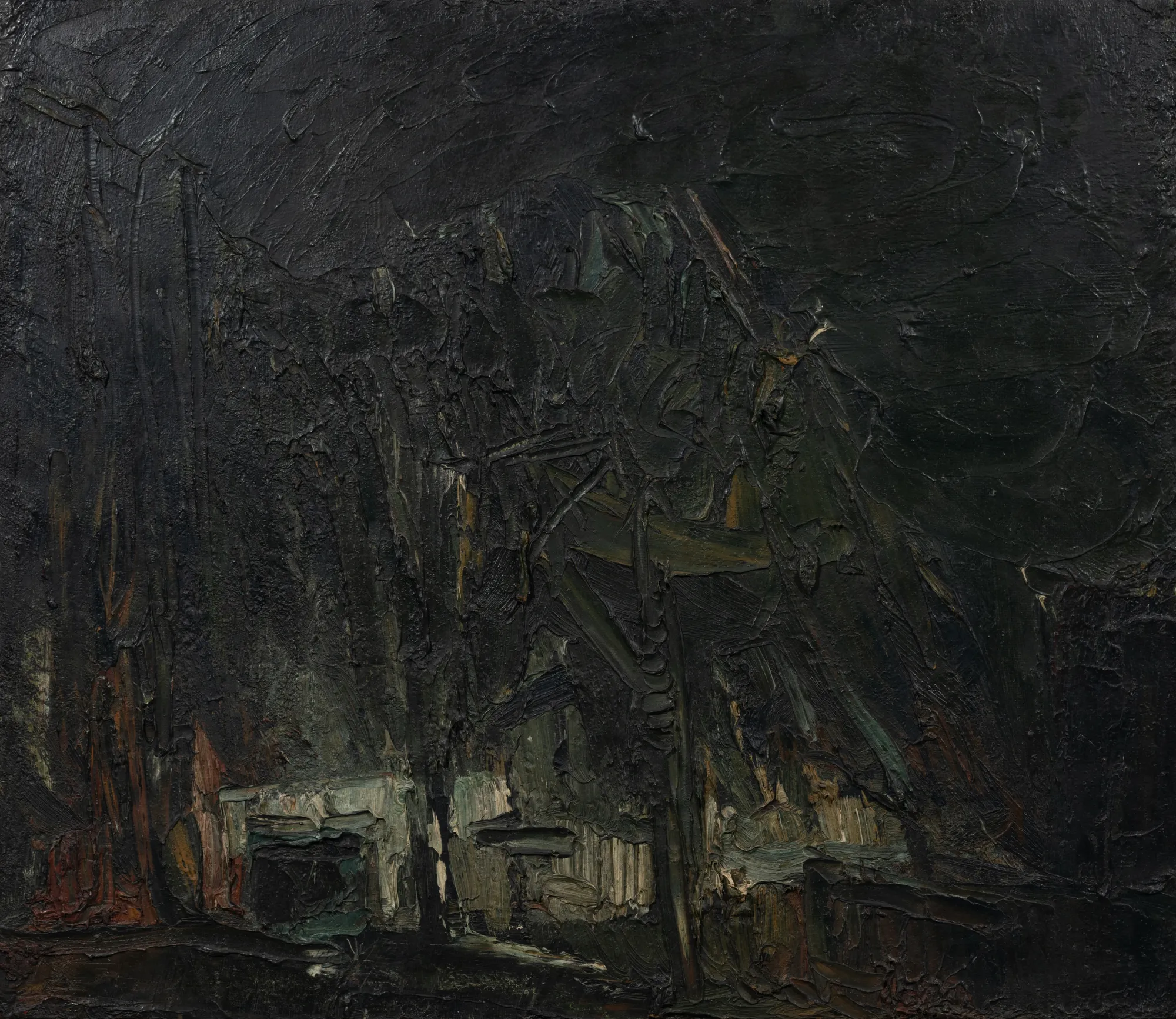 Shops and Trees at Night